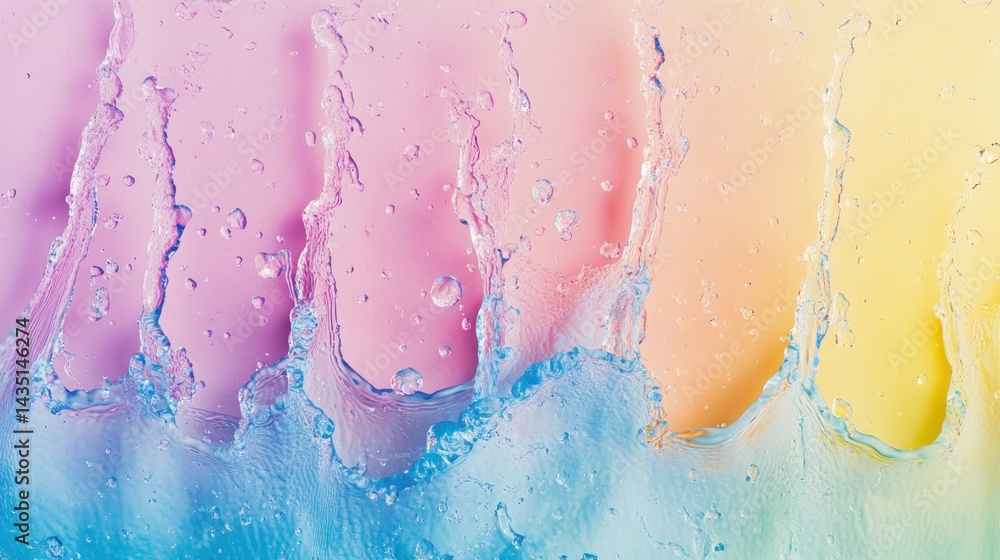 Fototapeta premium Vibrant water splashes on pastel gradient background