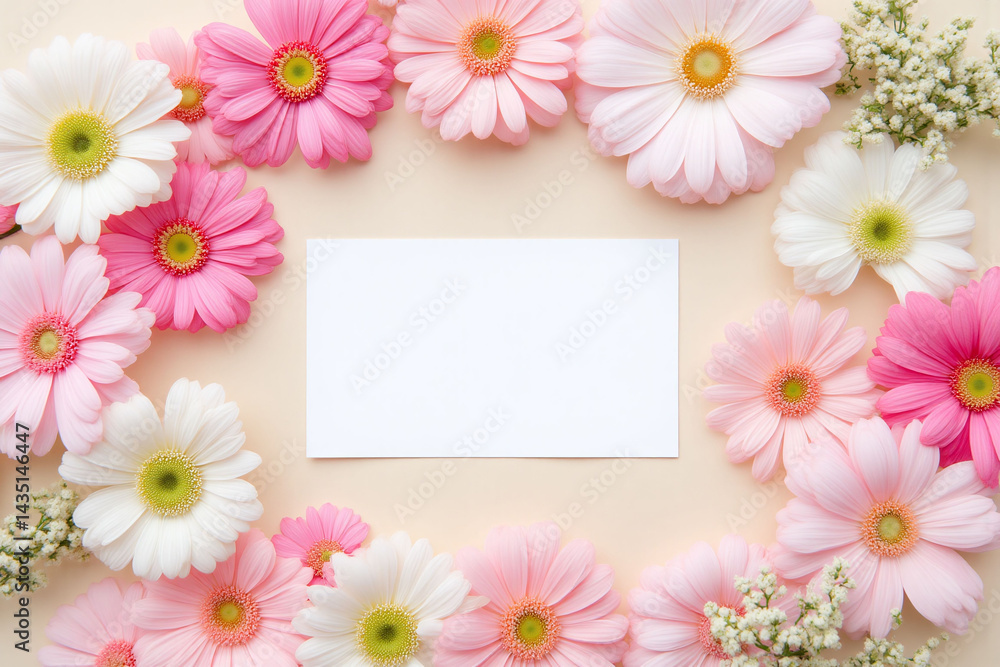 bouquet of pink and white flowers with a blank card bouquet of pink and white flowers with a blank card