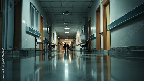 Empty hospital corridor at night
