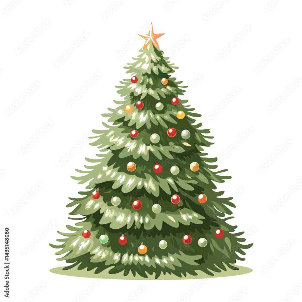 Fototapeta premium Christmas tree, detailed vintage vector illustration 
