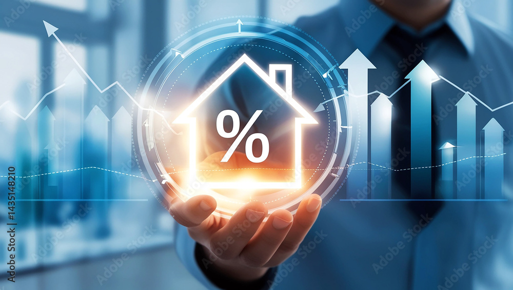 Naklejka premium business man pushing a button on a touch screen interface