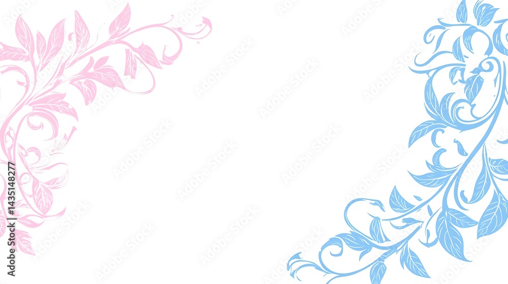 Pink Blue Floral Corner Design. Pink Blue Floral Corner Design.