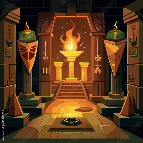Dimly lit a-chamber etched-with-hieroglyphs 