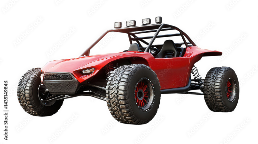 a vibrant red off-road buggy with large. rugged tires and a sleek design. equipped with multiple lights on the roof. ideal for adventurous outdoor activities and rugged terrains a vibrant red off-road buggy with large. rugged tires and a sleek design. equipped with multiple lights on the roof. ideal for adventurous outdoor activities and rugged terrains