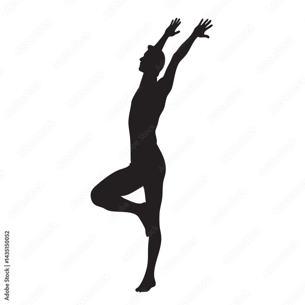 Silhouette of Woman Stretching Up – Standing Yoga Pose Vector Silhouette of Woman Stretching Up – Standing Yoga Pose Vector