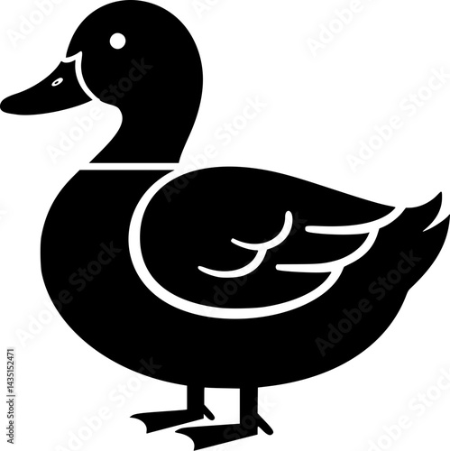 A black and white vector logo silhouette of a duck