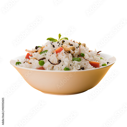 Delicious and Colorful Vegetable Biryani in a Bowl, Perfect for Indian Cuisine and Healthy Eating Concepts