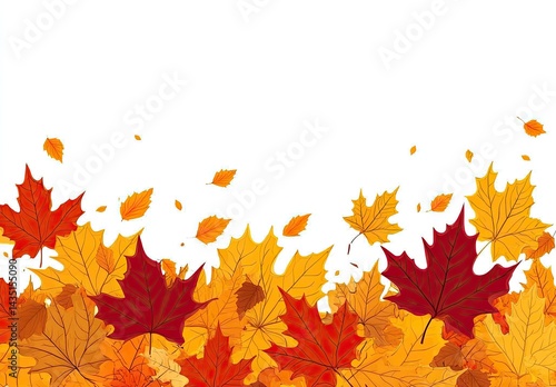 Autumn Maple Leaves Bordering Bottom Edge with White Background Above