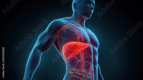 Wallpaper Mural Liver Highlight in Male Medical Anatomy Blue Light Torontodigital.ca