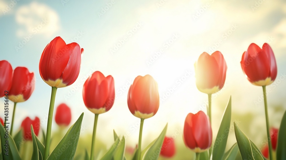 Vibrant red tulips in a sunny field Vibrant red tulips in a sunny field