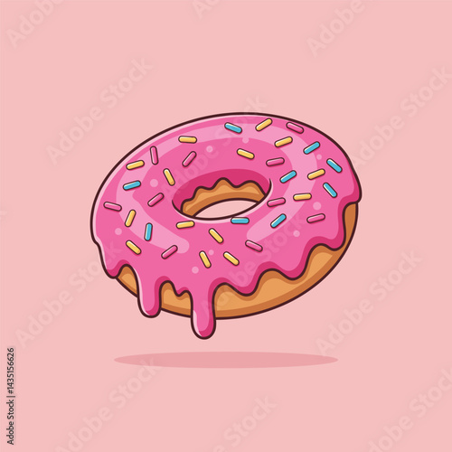 Delicious Pink Colorful donut Icon. Flat Vector illustration