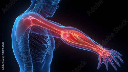 Male Arm Muscle Injury Highlighted in Red Glow