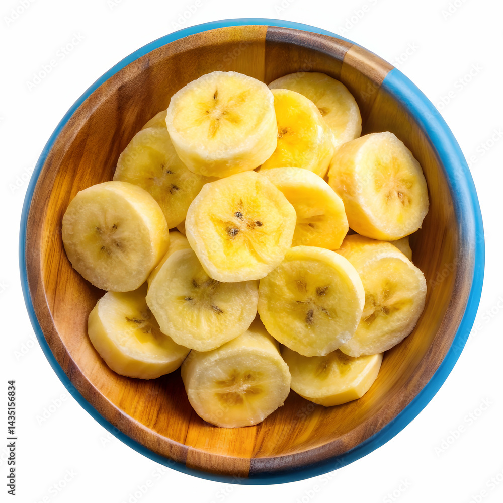 Sliced Bananas in Wooden Bowl Sliced Bananas in Wooden Bowl
