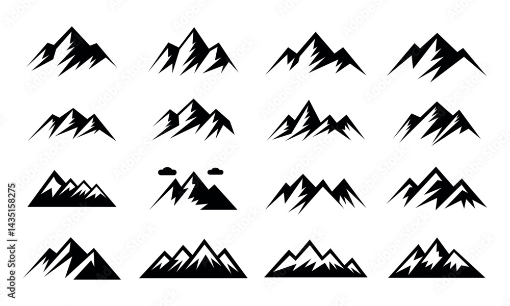 Fototapeta premium Mountain silhouettes vector set for outdoor and adventure designs