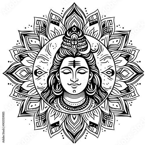 God Shiva Set of Rangoli design concept of line drawing isolated on white background 