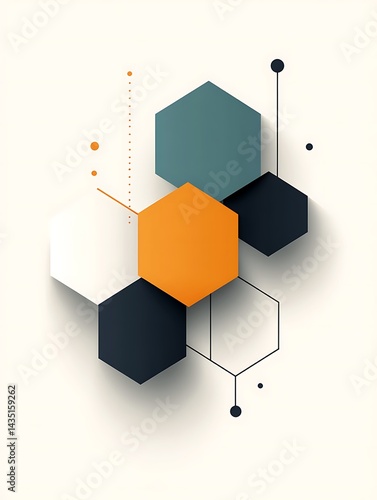 Abstract design with colorful hexagons and connecting lines illustration