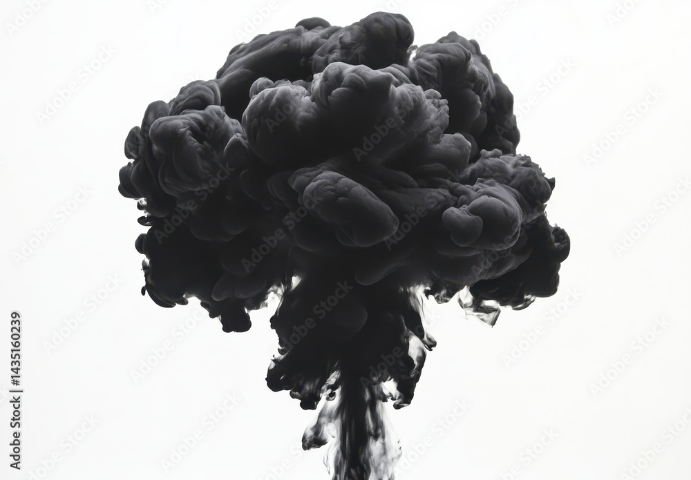 Abstract Gray Ink Cloud Expanding on White Background Abstract Gray Ink Cloud Expanding on White Background