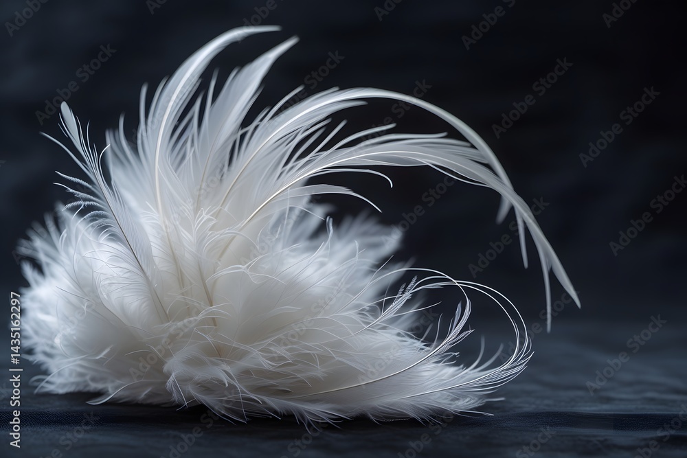 Obraz premium White duck feathers isolated on black background.
