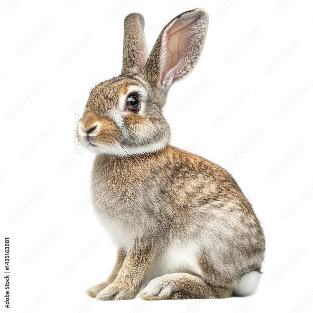 Fototapeta premium realistic illustration of a rabbit. showcasing its detailed fur and expressive eyes. highlighting its natural beauty and charm the rabbit is depicted in a sitting position against a plain white backgr