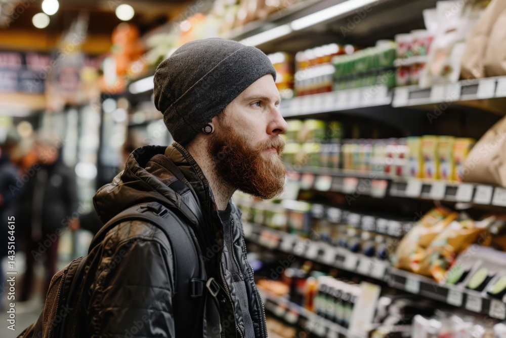Bearded Man Shopping at a Grocery Store Bearded Man Shopping at a Grocery Store