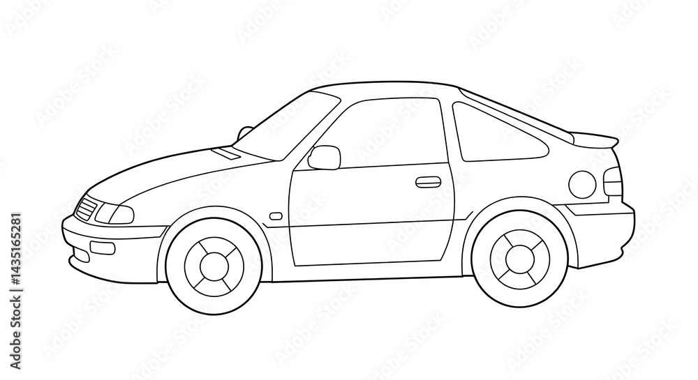 Naklejka premium Car Sport Outlined colouring page black and white for kids with white background