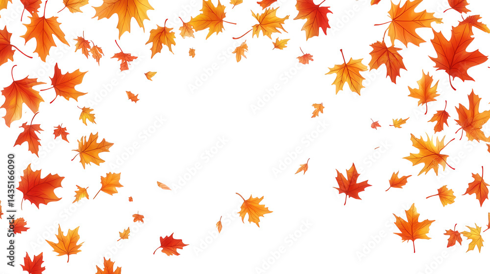 n arrangement of vibrant orange and yellow autumn leaves scattered against a white background. creating a seasonal and festive atmosphere the design is suitable for fall-themed graphics. invitations. n arrangement of vibrant orange and yellow autumn leaves scattered against a white background. creating a seasonal and festive atmosphere the design is suitable for fall-themed graphics. invitations.