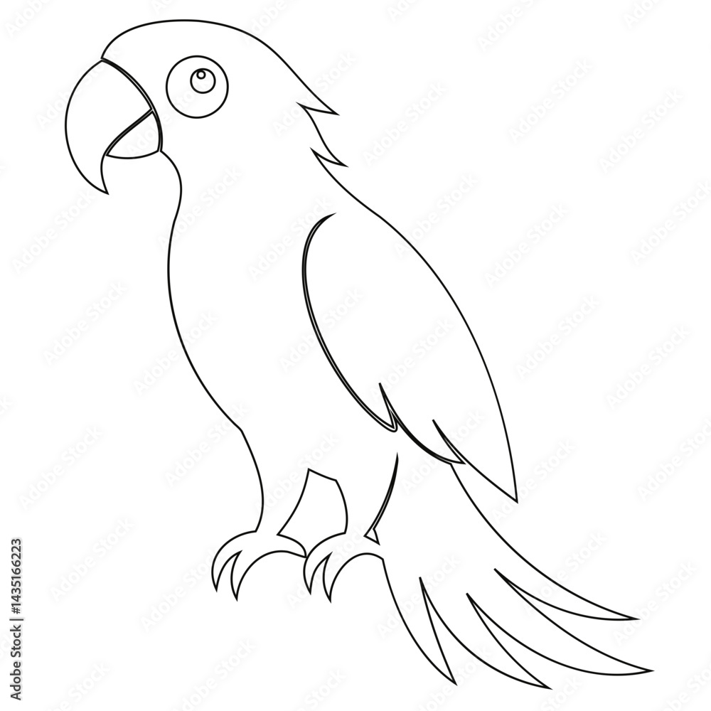 Fototapeta premium Black Vector outline or line art of Macaw bird isolated on transparent background