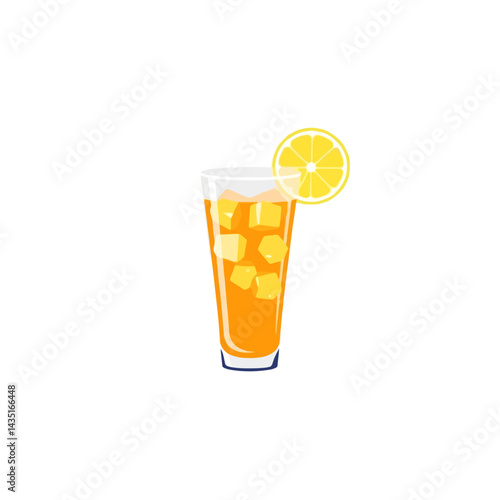 Iced tea drink with lemon slice refreshing summer beverage vector illustration isolated on white background
