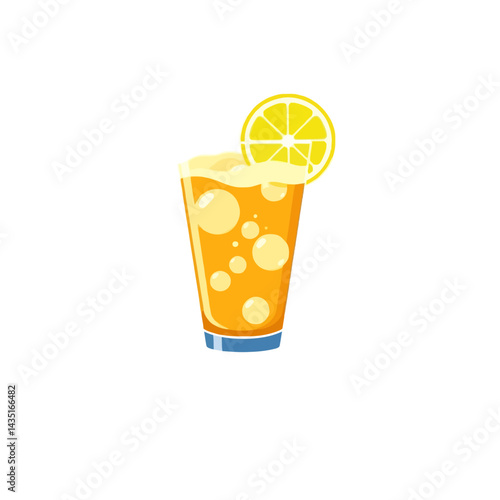 Refreshing summer drink lemonade glass with lemon slice illustration vector graphic design for beverage ads