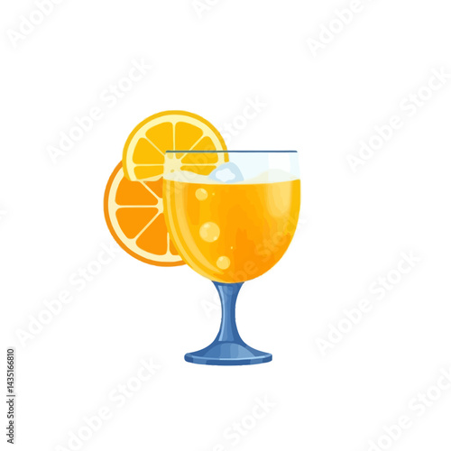 Refreshing orange juice drink in glass with ice cubes and orange slices summer beverage illustration art