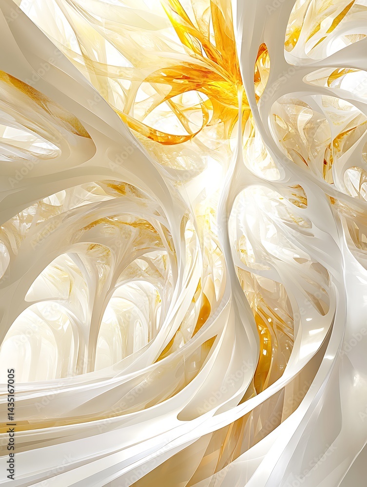 Ethereal golden light woven through organic abstract ivory architecture Ethereal golden light woven through organic abstract ivory architecture