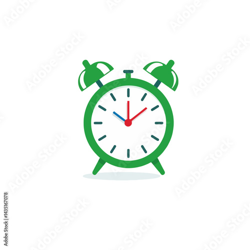 Green alarm clock time management wake up reminder deadline countdown schedule appointment illustration