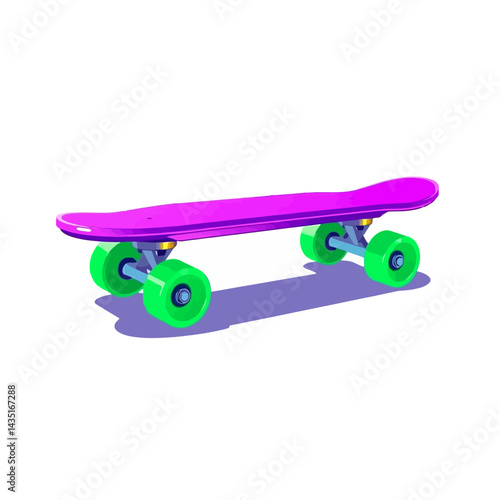 Find vibrant skateboard illustration pink deck green wheels for skateboarding enthusiasts and collectors