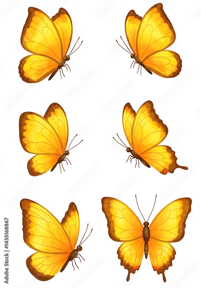 Obraz premium Golden Flutter: Six Views AI Generated