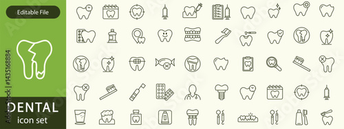 Dental thin line icons set. Tooth icon. Dentist, Dental, Tooth editable stroke icons collection. Vector illustration