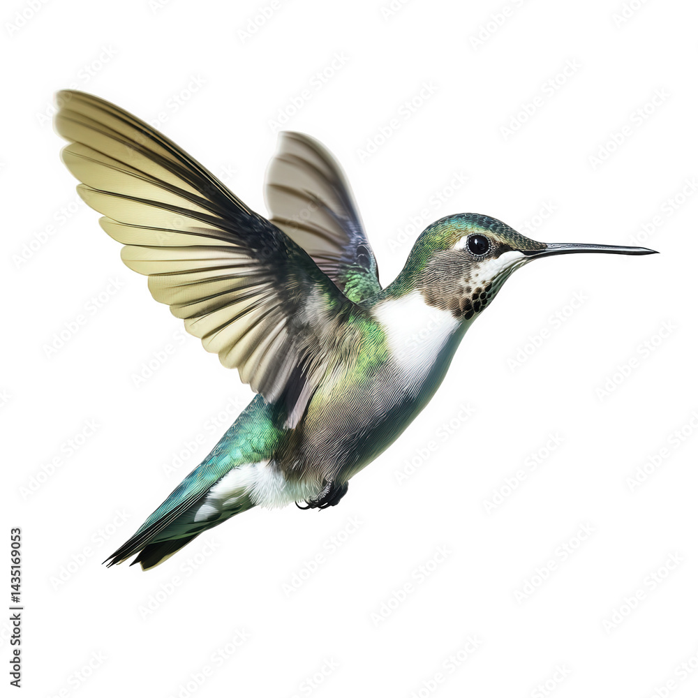 a vibrant hummingbird in mid-flight. showcasing its iridescent feathers and delicate wings against a white background the beauty and agility of this small bird. often admired for its rapid wing beats a vibrant hummingbird in mid-flight. showcasing its iridescent feathers and delicate wings against a white background the beauty and agility of this small bird. often admired for its rapid wing beats
