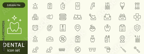Dental thin line icons set. Tooth icon. Dentist, Dental, Tooth editable stroke icons collection. Vector illustration