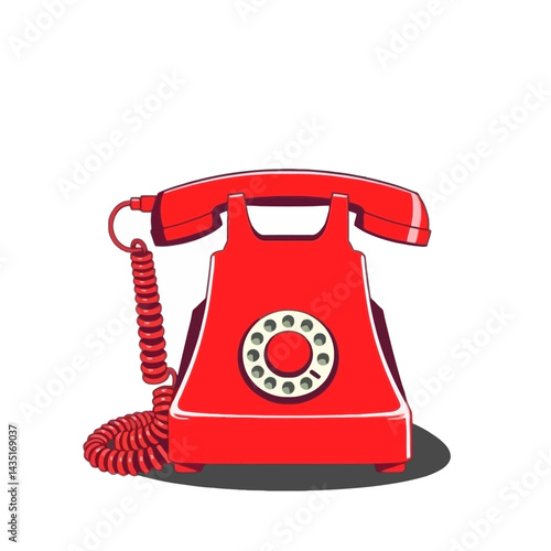 Red rotary phone illustration retro telephone vintage phone communication device old style phone classic phone
