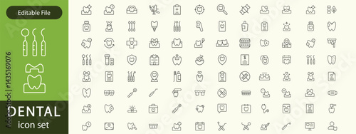 Dental thin line icons set. Tooth icon. Dentist, Dental, Tooth editable stroke icons collection. Vector illustration