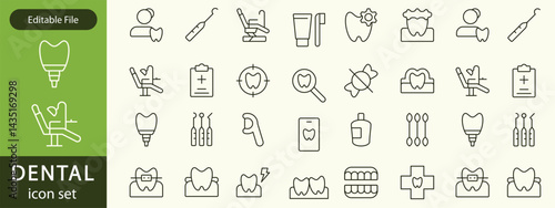 Dental thin line icons set. Tooth icon. Dentist, Dental, Tooth editable stroke icons collection. Vector illustration
