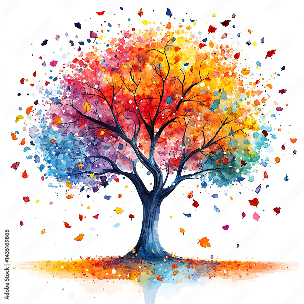 Fototapeta premium Rainbow Tree Watercolor.