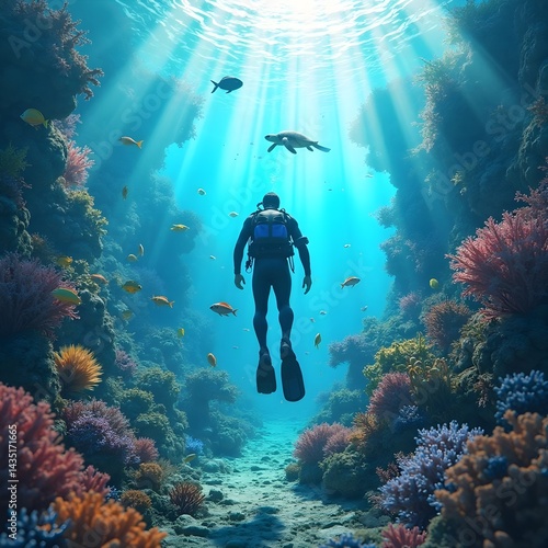 Fototapeta Naklejka Na Ścianę i Meble -  scuba diver and coral reef