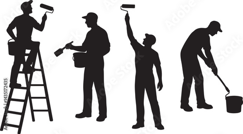 house painter black silhouette design set vector art illustration