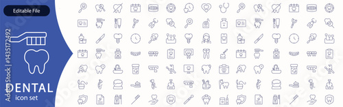 Dental thin line icons set. Tooth icon. Dentist, Dental, Tooth editable stroke icons collection. Vector illustration