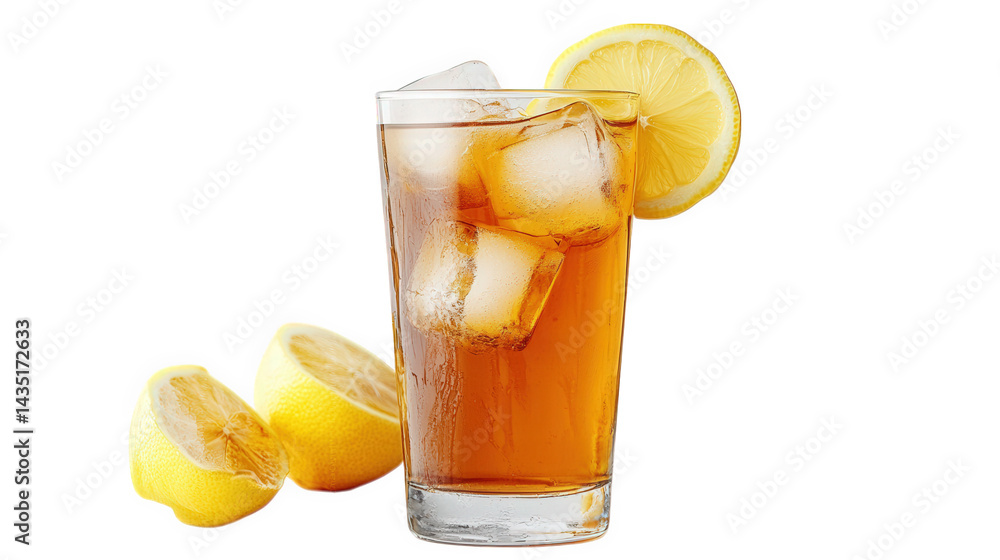 a refreshing glass of iced tea with lemon slices and ice cubes. set against a clean background. inviting for a hot day the drink's cooling properties and is perfect for promoting relaxation or enjoyme a refreshing glass of iced tea with lemon slices and ice cubes. set against a clean background. inviting for a hot day the drink's cooling properties and is perfect for promoting relaxation or enjoyme