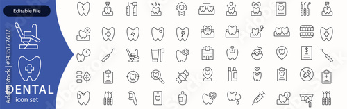Dental thin line icons set. Tooth icon. Dentist, Dental, Tooth editable stroke icons collection. Vector illustration