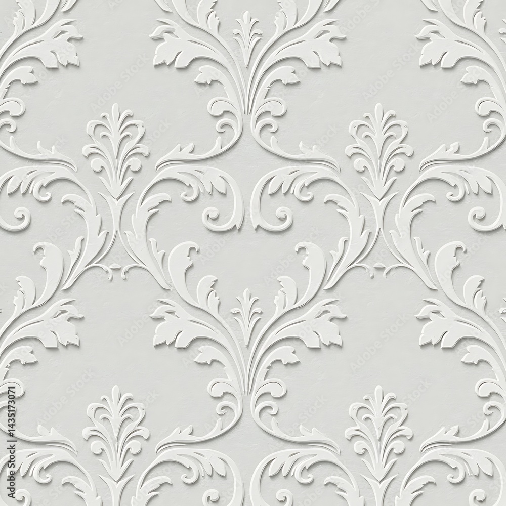 Embossed Elegance: A Gray Damask AI Generated Embossed Elegance: A Gray Damask AI Generated