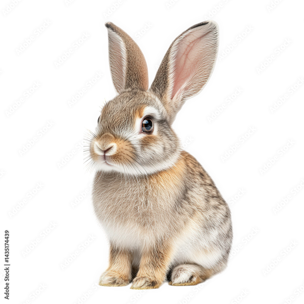 Obraz premium cute. fluffy rabbit sitting upright. showcasing its large ears. expressive eyes. and soft fur the rabbit appears friendly and is set against a plain white background. emphasizing its features and maki