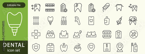 Dental thin line icons set. Tooth icon. Dentist, Dental, Tooth editable stroke icons collection. Vector illustration