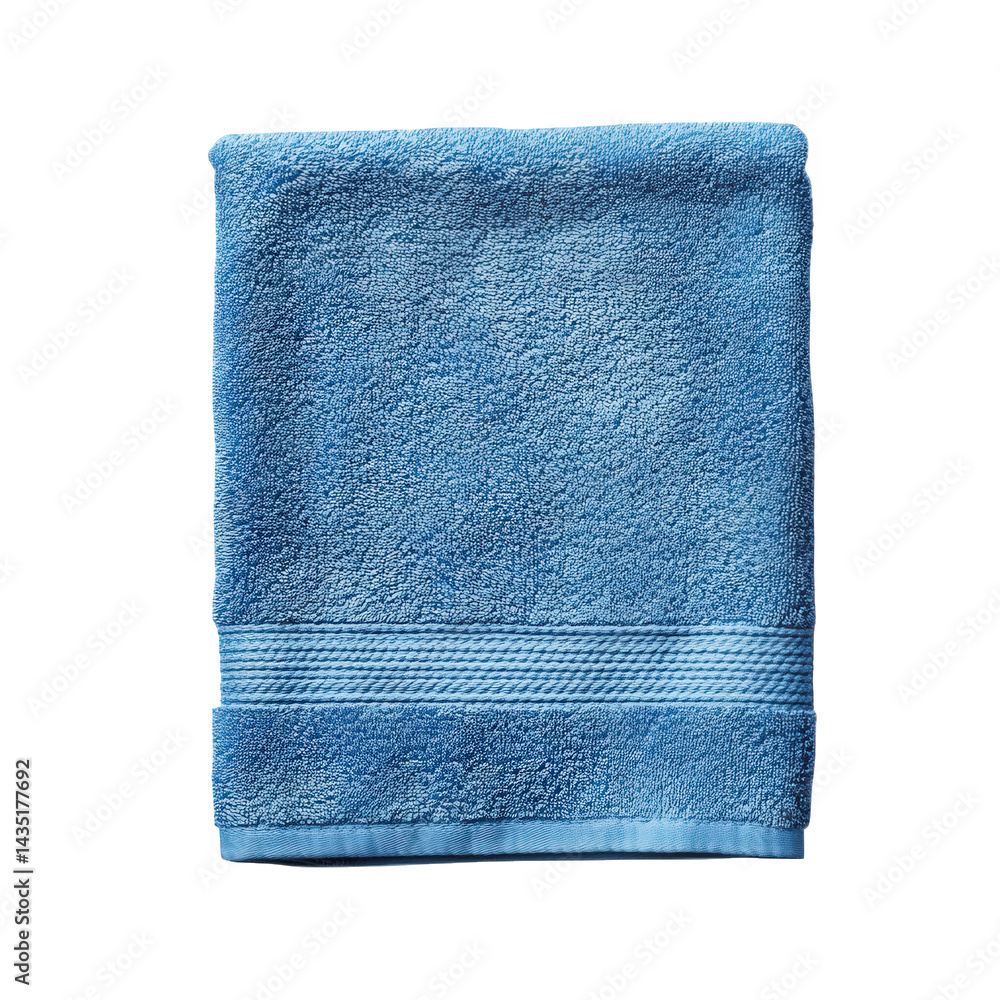 neatly folded blue towel. showcasing its textured surface and a decorative band along the bottom this towel serves a practical purpose for drying off after bathing or swimming. and its vibrant color a neatly folded blue towel. showcasing its textured surface and a decorative band along the bottom this towel serves a practical purpose for drying off after bathing or swimming. and its vibrant color a